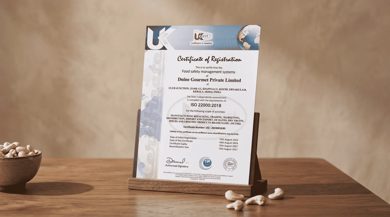 ISO 22000:2018 certificate