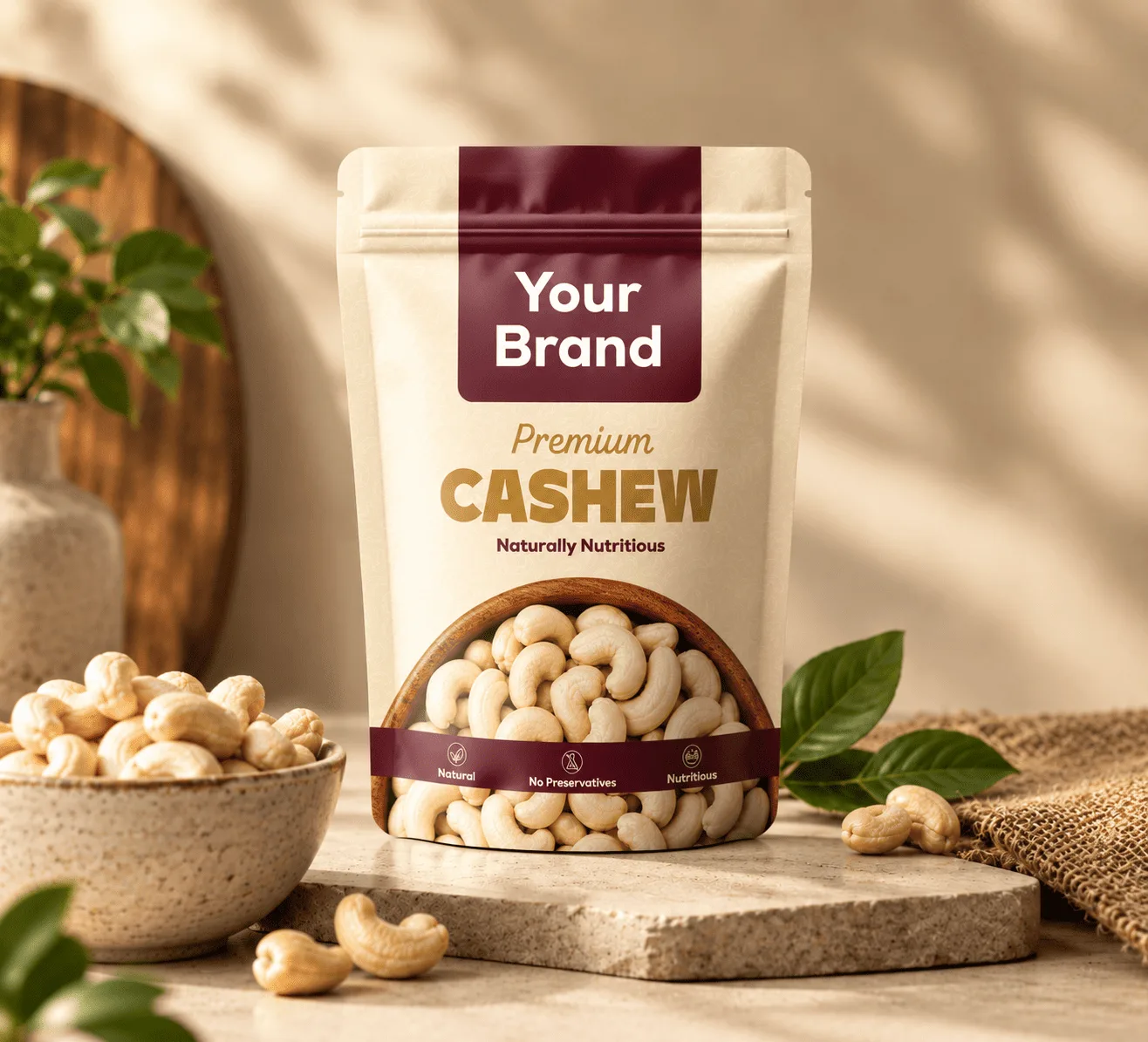 Private-label cashew pouch packed by DNine